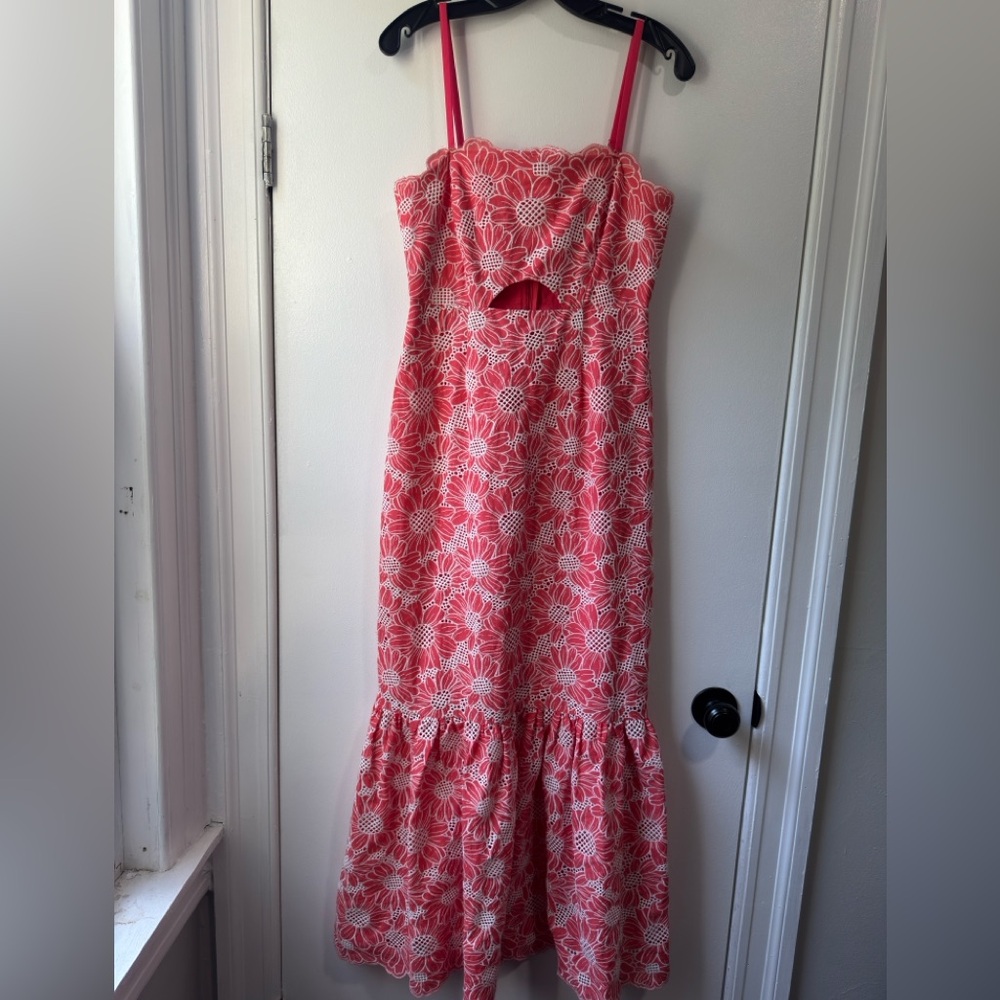 Milly Breanna Tournesol Eyelet Pink Ruffled Tiered Maxi Dress - Picture 3 of 11